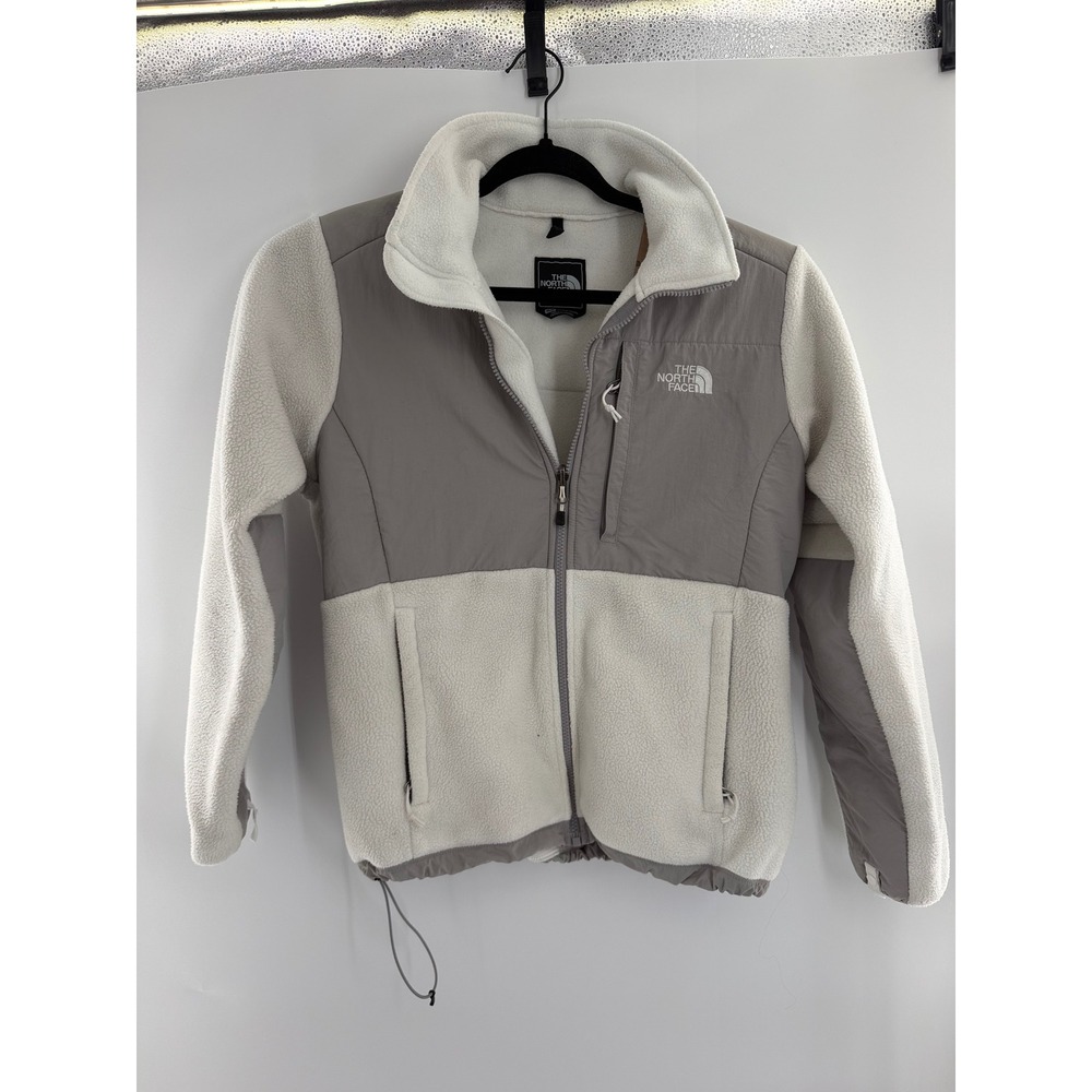 The North Face Denali Fleece Jacket Womens Medium Gray White Polartec Full Zip